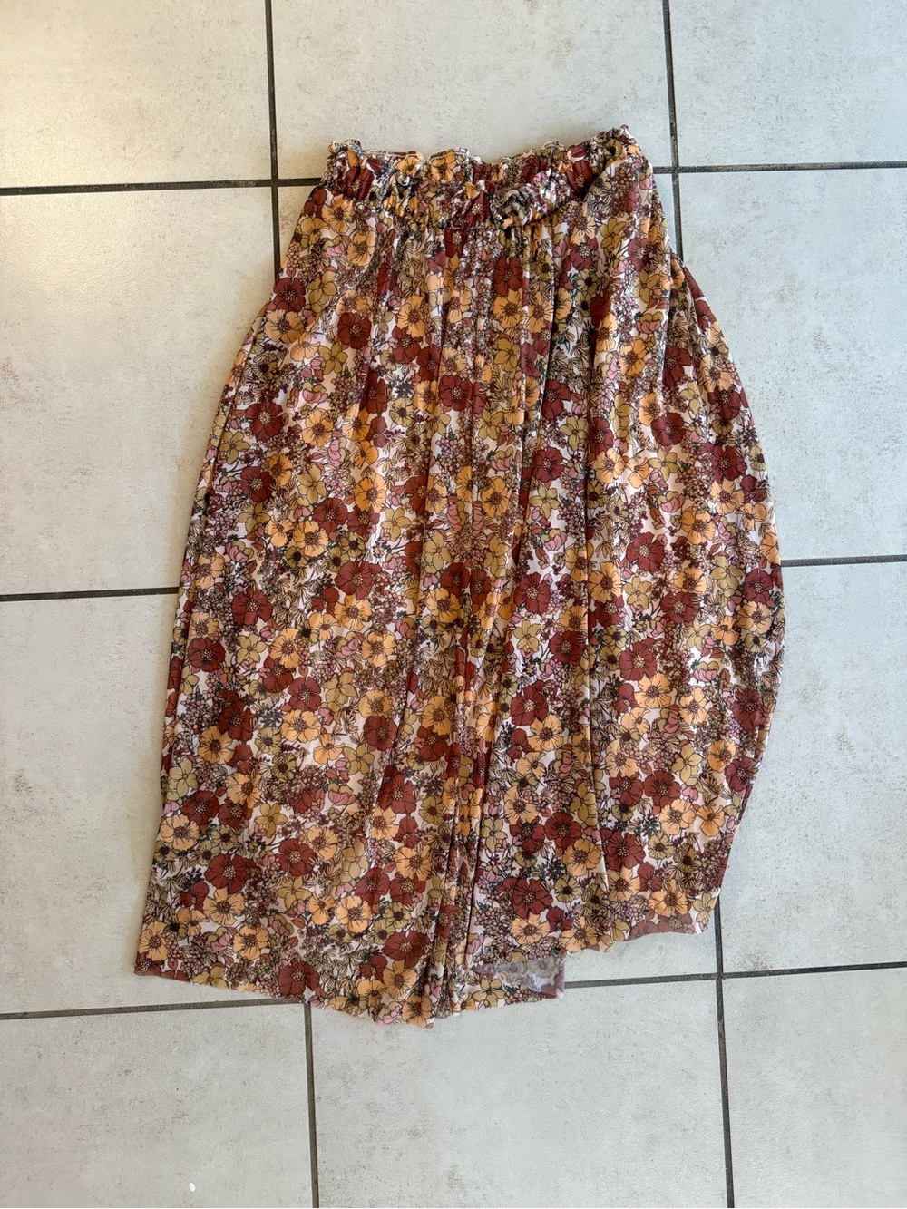Floral Elastic Waist Midi Skirt in Rust & Mustard